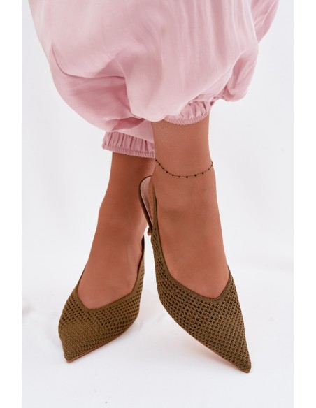 Women's Mesh Material Sandals With Heel Green Emiliana