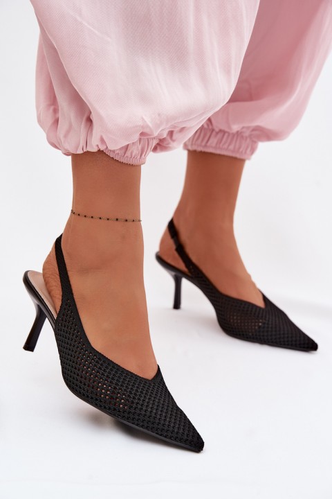 Women's Mesh Material Sandals With Heel Black Emiliana