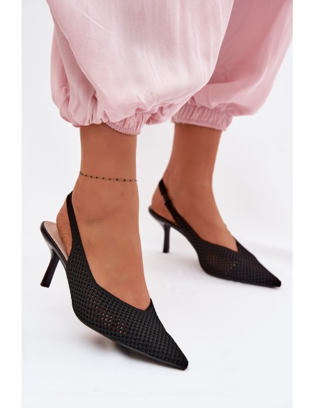 Women's Mesh Material Sandals With Heel Black Emiliana