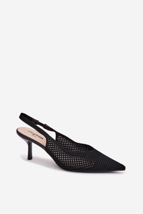 Women's Mesh Material Sandals With Heel Black Emiliana