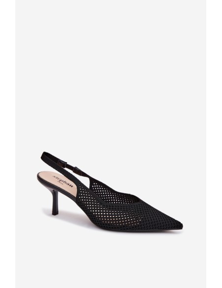 Women's Mesh Material Sandals With Heel Black Emiliana