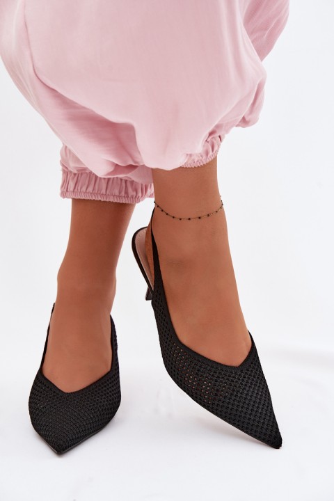 Women's Mesh Material Sandals With Heel Black Emiliana