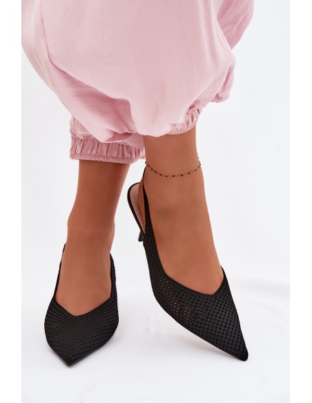 Women's Mesh Material Sandals With Heel Black Emiliana