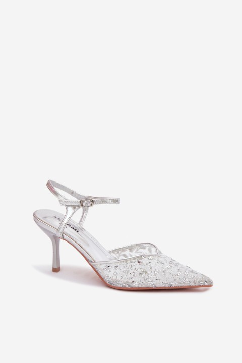 Women's Mesh High Heel Sandals With Sparkling Embellishment Silver Laria