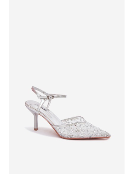 Women's Mesh High Heel Sandals With Sparkling Embellishment Silver Laria