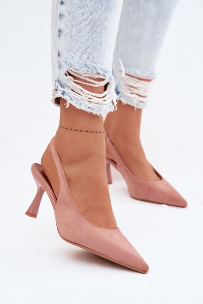 Women's Heeled Sandals Made of Faux Suede Pink Saria