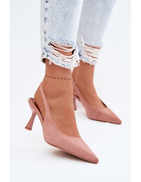 Women's Heeled Sandals Made of Faux Suede Pink Saria