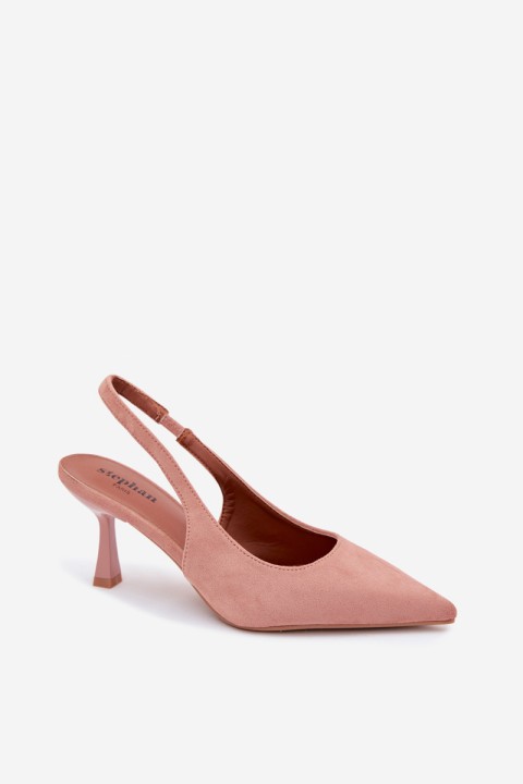 Women's Heeled Sandals Made of Faux Suede Pink Saria