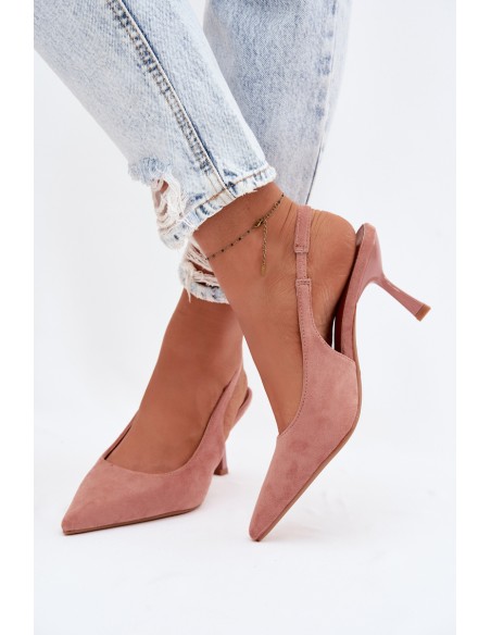 Women's Heeled Sandals Made of Faux Suede Pink Saria