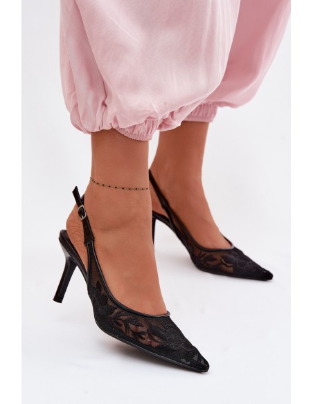 Lace Mesh High Heel Black Mavia