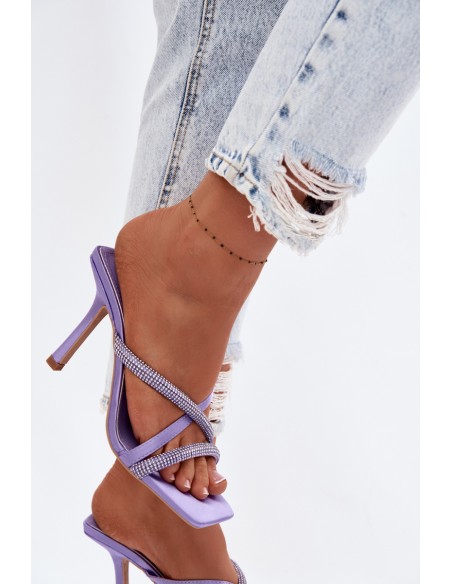 Women's High Heel Sandals With Straps And Rhinestones Purple Karima