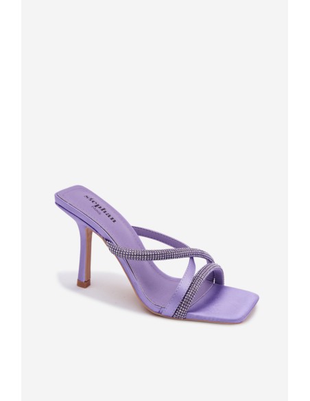 Women's High Heel Sandals With Straps And Rhinestones Purple Karima
