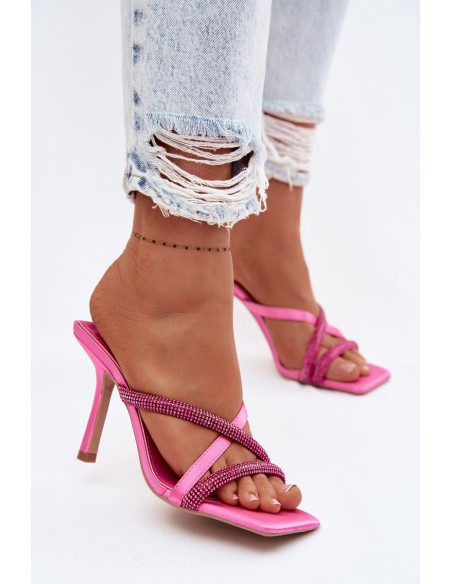 Women's High Heel Sandals With Straps And Rhinestones Fuchsia Karima