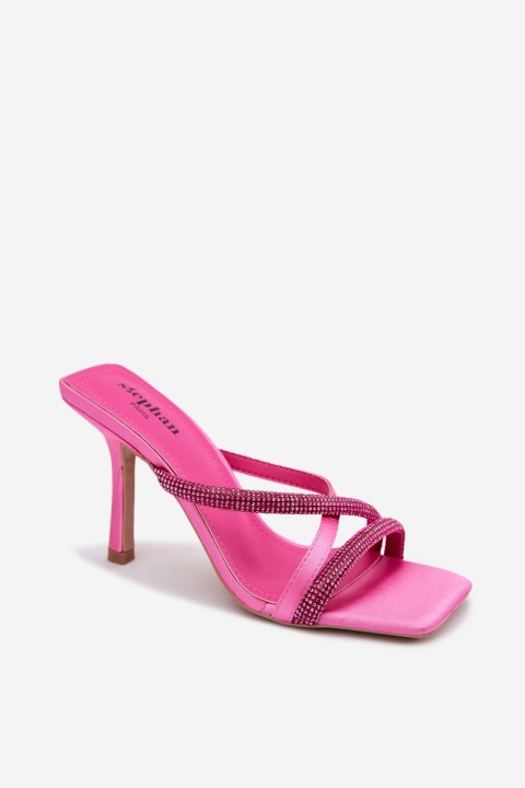 Women's High Heel Sandals With Straps And Rhinestones Fuchsia Karima
