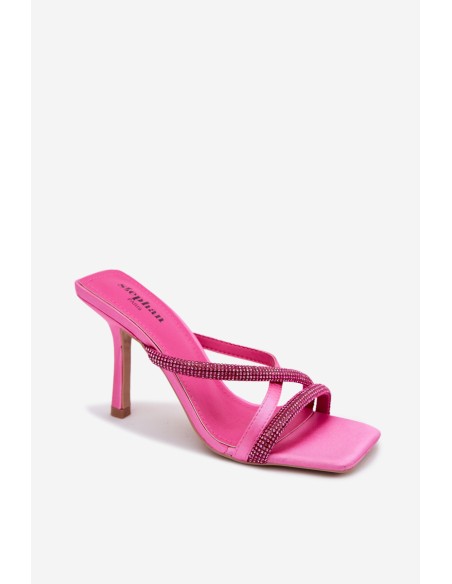 Women's High Heel Sandals With Straps And Rhinestones Fuchsia Karima