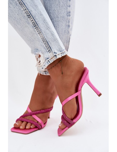 Women's High Heel Sandals With Straps And Rhinestones Fuchsia Karima