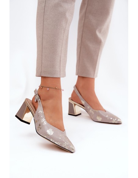 Leather Ladies Sandals On A Heel With Pointed Toes Gold-Silver Vinceza 66733