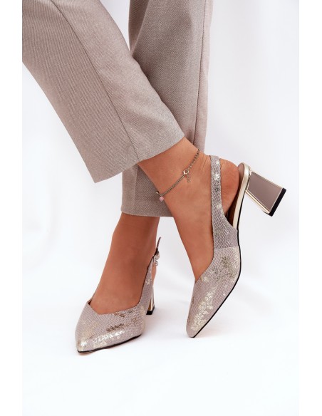 Leather Ladies Sandals On A Heel With Pointed Toes Gold-Silver Vinceza 66733