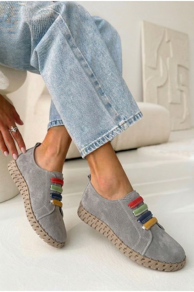 Leather Suede Women's Shoes Vinceza 95377 Gray