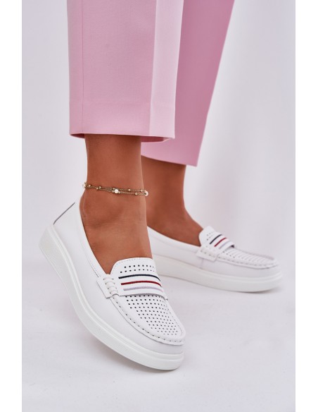 Ladies Leather Moccasins White Dovema