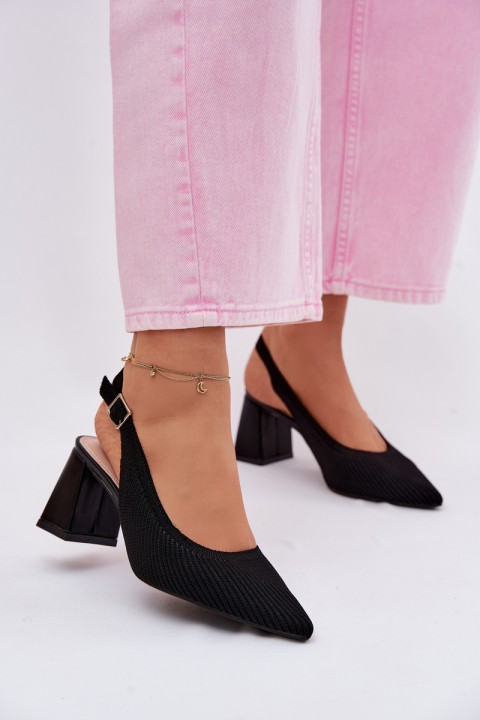 Material Sandals with Heel Black Elissea