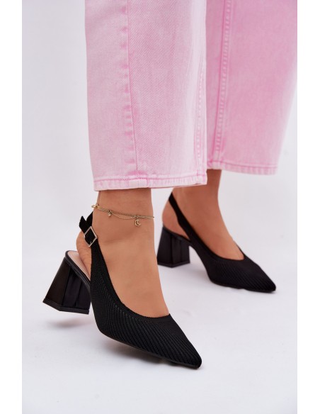 Material Sandals with Heel Black Elissea