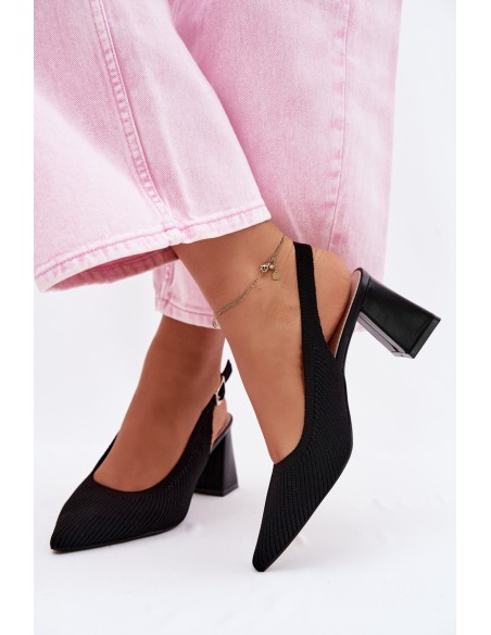 Material Sandals with Heel Black Elissea