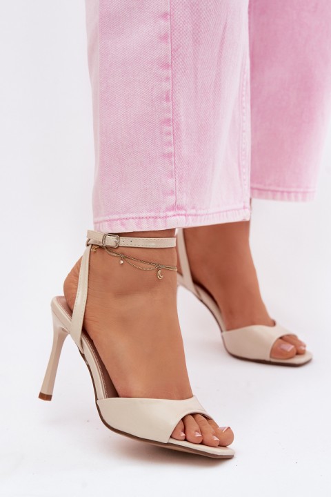 Women's Heeled Sandals Made of Faux Leather Beige Olissey
