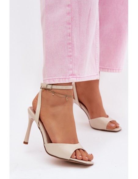 Women's Heeled Sandals Made of Faux Leather Beige Olissey