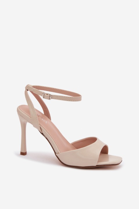 Women's Heeled Sandals Made of Faux Leather Beige Olissey