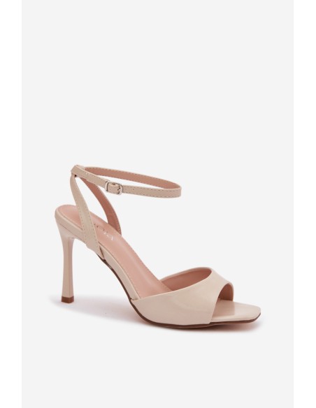 Women's Heeled Sandals Made of Faux Leather Beige Olissey
