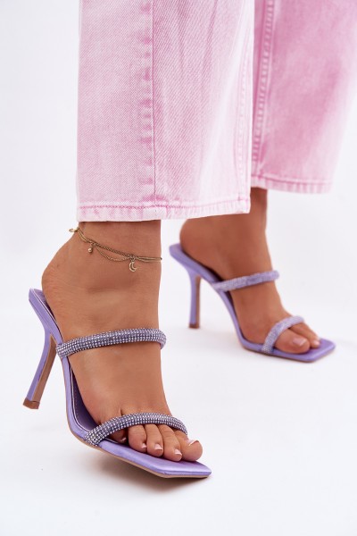 Women's High Heel Slippers Decorated with Crystals Purple Vittoria