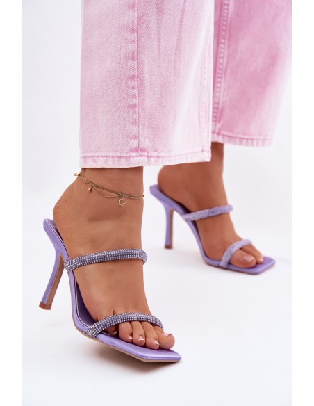 Women's High Heel Slippers Decorated with Crystals Purple Vittoria