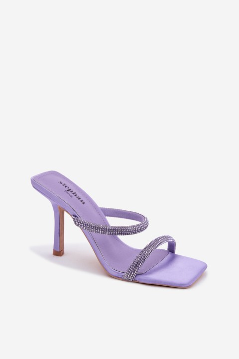 Women's High Heel Slippers Decorated with Crystals Purple Vittoria