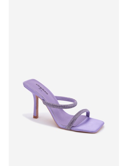 Women's High Heel Slippers Decorated with Crystals Purple Vittoria