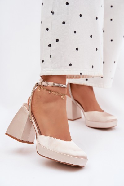 Women's Block Heel Sandals with Strap and Rhinestones Gold Seraphina