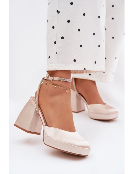 Women's Block Heel Sandals with Strap and Rhinestones Gold Seraphina