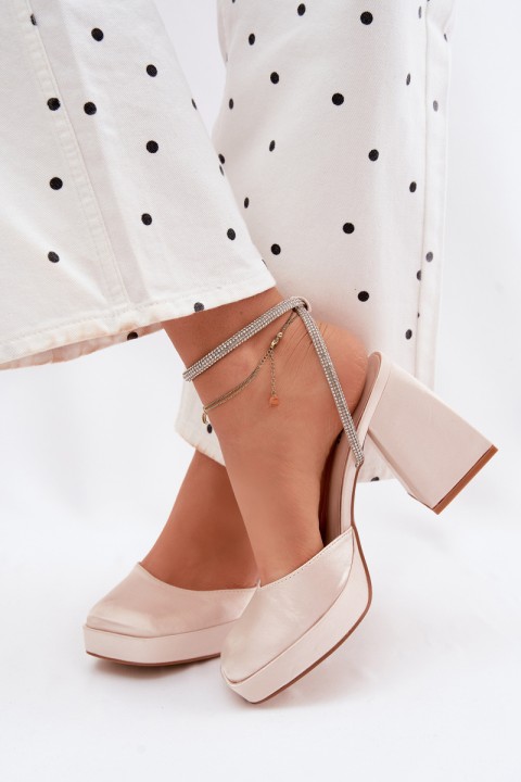 Women's Block Heel Sandals with Strap and Rhinestones Gold Seraphina