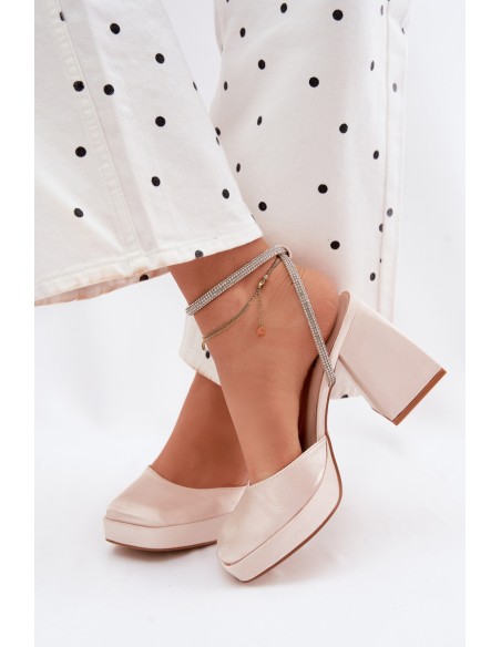 Women's Block Heel Sandals with Strap and Rhinestones Gold Seraphina