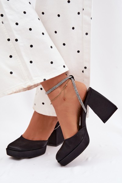 Women's Block Heel Sandals with Strap and Rhinestones Black Seraphina