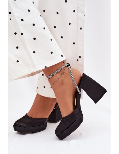 Women's Block Heel Sandals with Strap and Rhinestones Black Seraphina