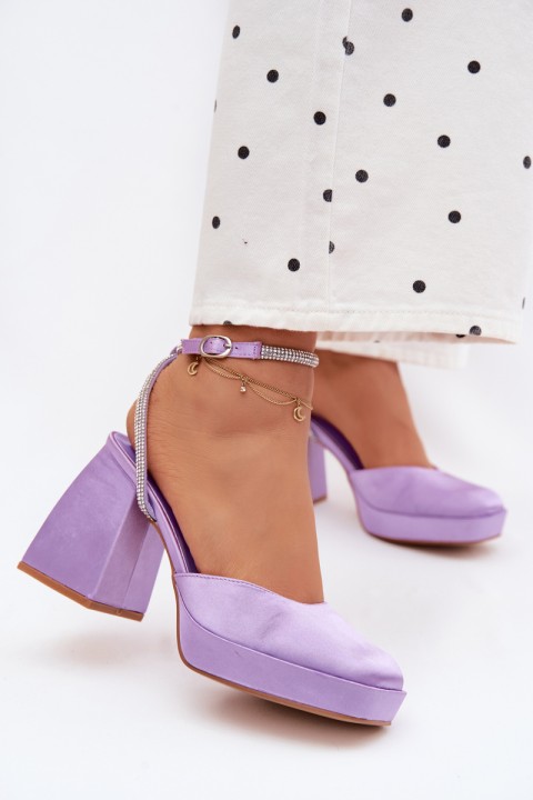 Women's Block Heel Sandals with Strap and Rhinestones Purple Seraphina