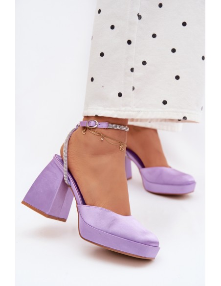 Women's Block Heel Sandals with Strap and Rhinestones Purple Seraphina