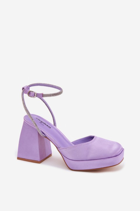 Women's Block Heel Sandals with Strap and Rhinestones Purple Seraphina