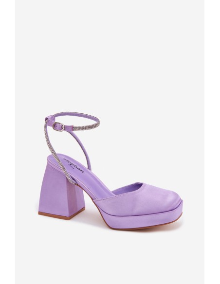 Women's Block Heel Sandals with Strap and Rhinestones Purple Seraphina
