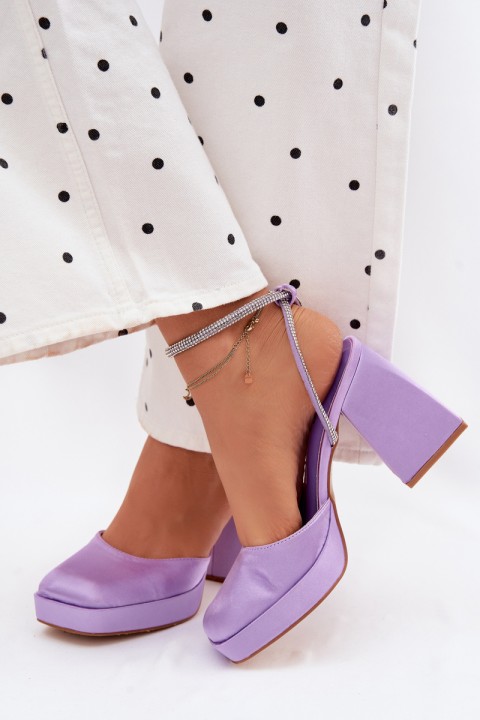 Women's Block Heel Sandals with Strap and Rhinestones Purple Seraphina