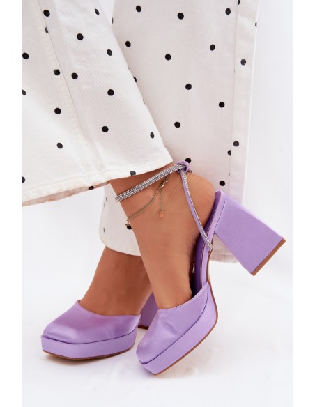 Women's Block Heel Sandals with Strap and Rhinestones Purple Seraphina