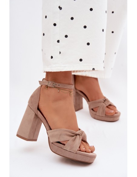 Women's Block Heel Sandals Dark Beige Faux Suede Rosetta