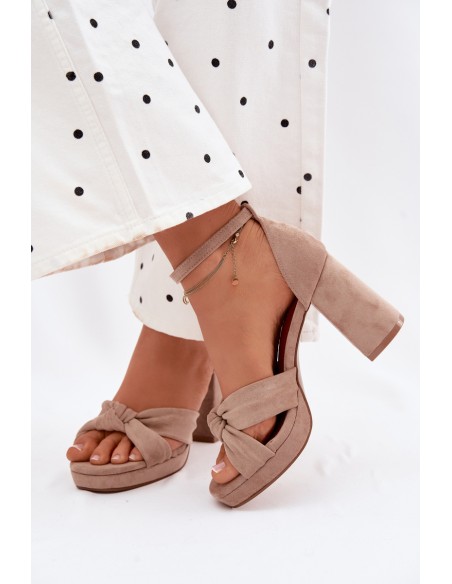 Women's Block Heel Sandals Dark Beige Faux Suede Rosetta