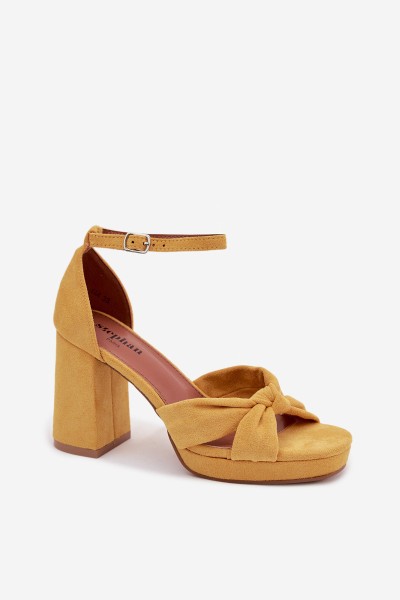 Women's Block Heel Sandals Made of Faux Suede Yellow Rosetta 2